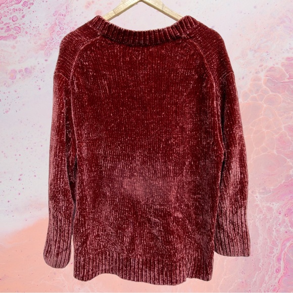 Zara Knit Chenille V-Neck Long Sleeve Oversize Sweater Maroon Red Small (XL Fit) - Picture 2 of 7